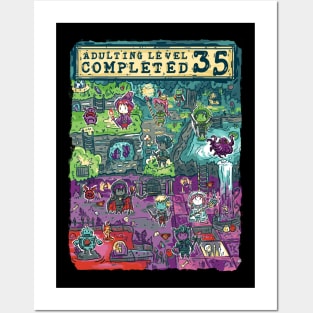 Adulting Level 35 Completed Birthday Gamer Posters and Art